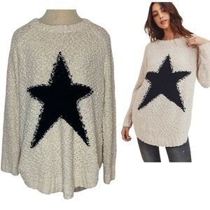 Cozy Popcorn Sweater Doe & Rae Soft Star Knit Womens Size Small Beige Black